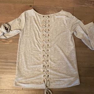 Grey Lace Up Back knit top